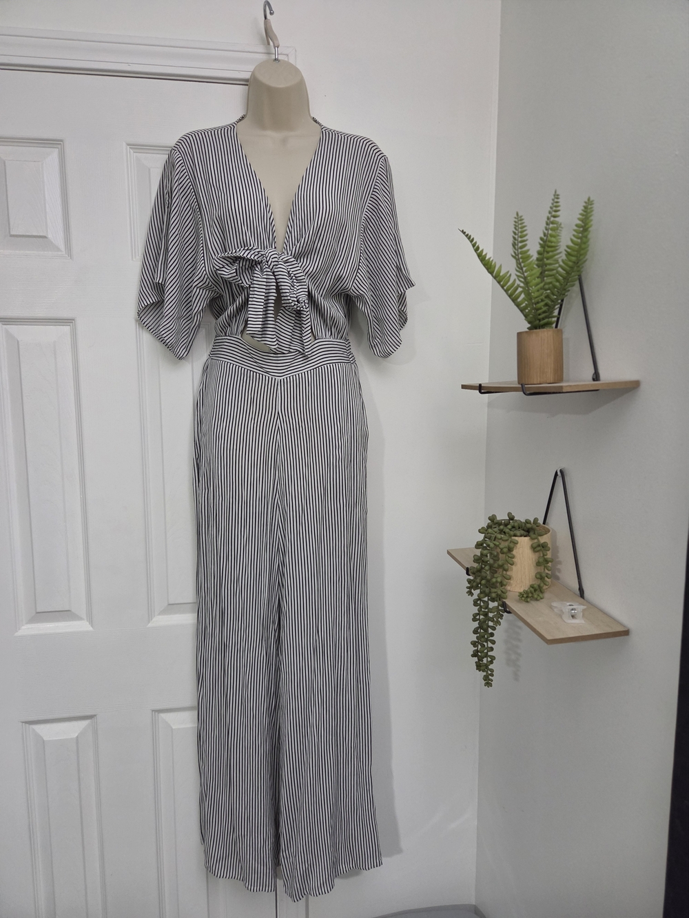 Forever 21 Black and White Striped Jumpsuit